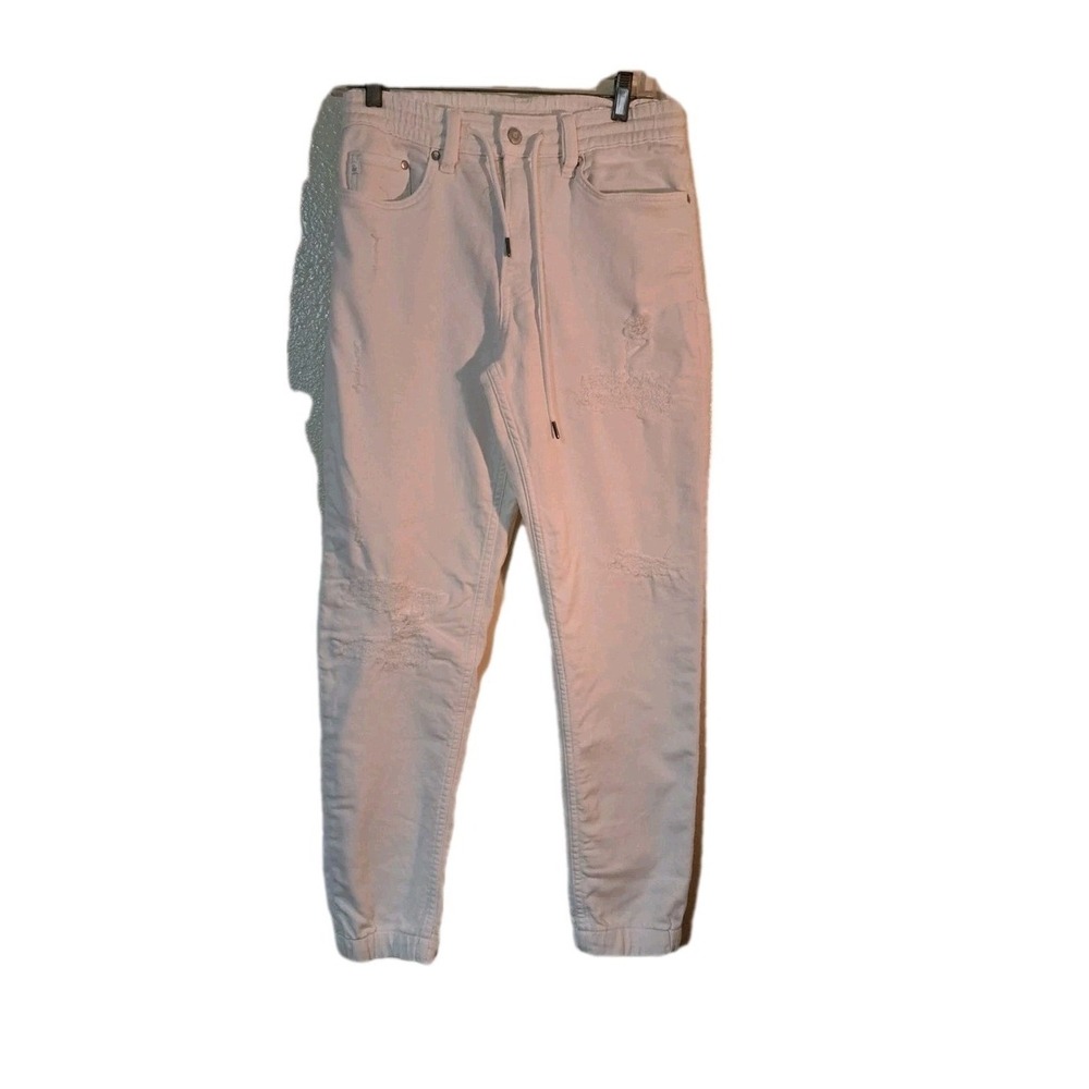 H&M Womens Regular Tapered‎ White Pants Xsmall Distressed Jogger Spring